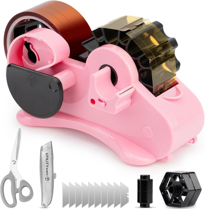 ThinkLearn Heat Tape Dispenser - Sublimation Heat Transfer Tape Dispenser with Scissors and Utility Knife, 1 '' & 3'' Core, Multi-Roll Pre-Cut Tape Dispenser, Light Pink - Image 1
